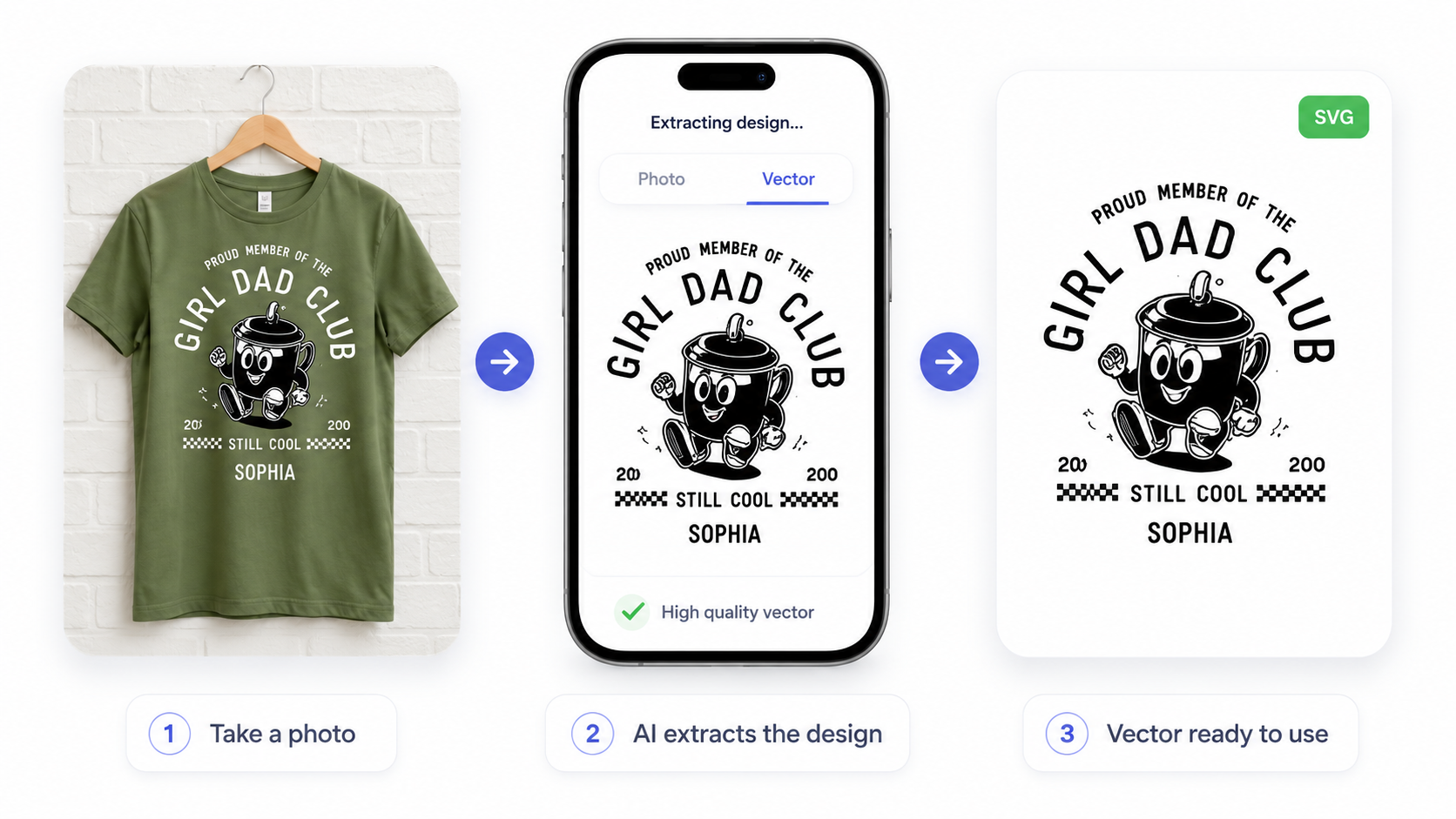 Snap a t-shirt photo and download a clean design file